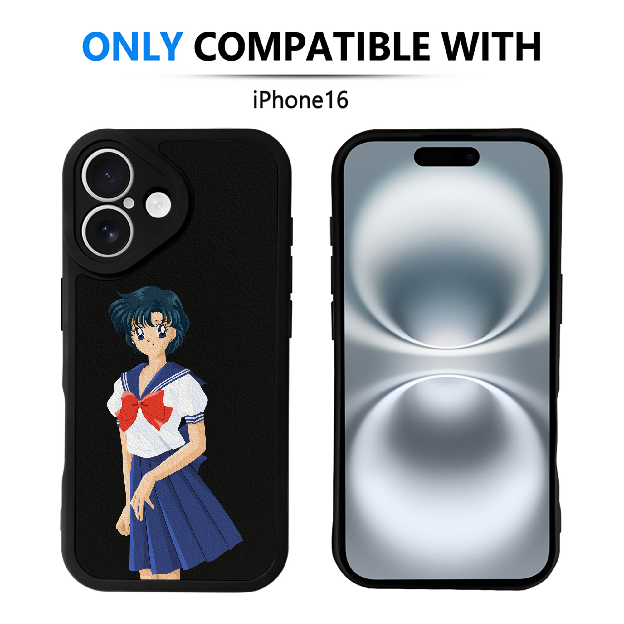 （画像用） 美少女戦士セーラームーン 水野 亜美 みずの あみ Sailor Moon Mizuno Ami 【iPhone 16シリーズ対応】シリコンスマホケース（レザー調） 材質：シリコン